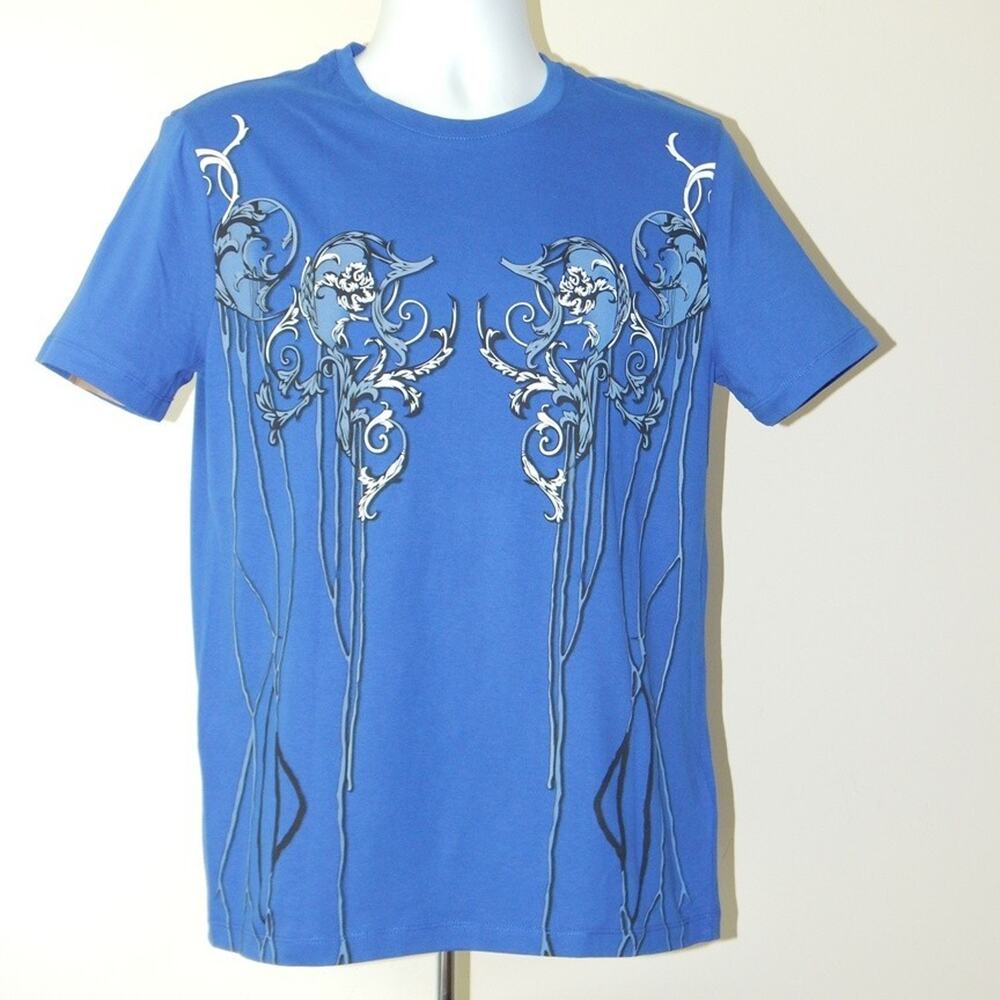 NWT VERSACE COLLECTION Blue Navy Fantasia Baroque Graphic T Shirt SMALL